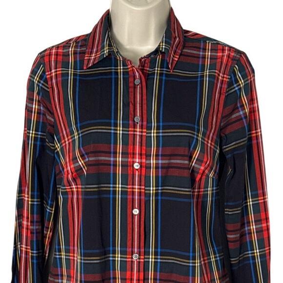 J. Crew Women's Slim Stretch Perfect Shirt in Black Stewart Tartan Plaid Size 2 - Picture 11 of 13